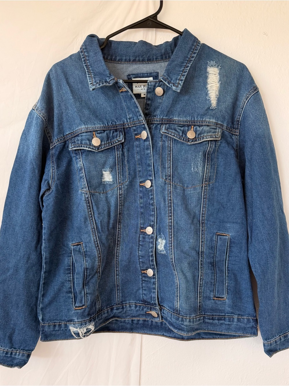 Wax Jean Distressed Denim Jacket - Blue
